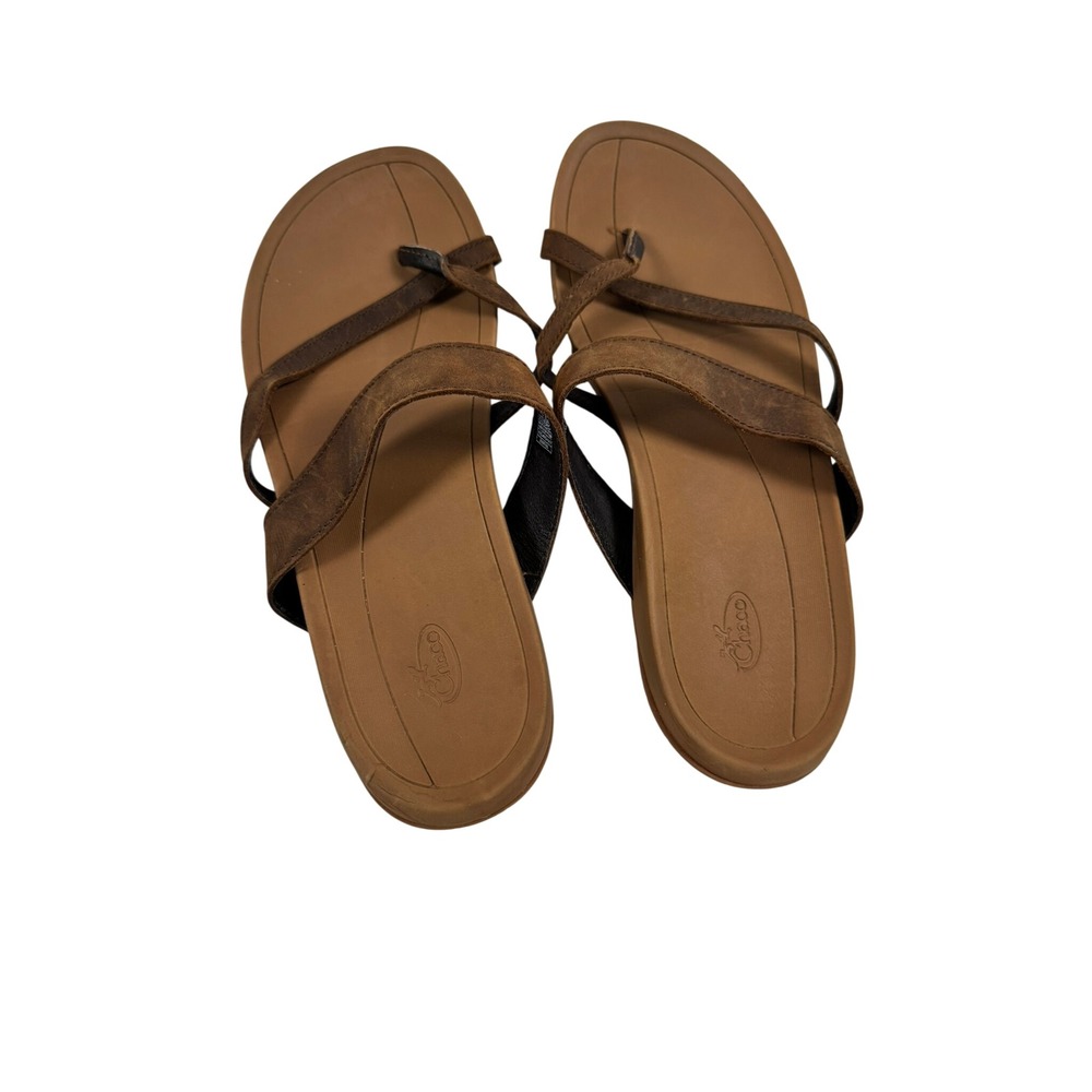 Chaco Maya II Leather Sandals Womens 8 Cognac Brown Strappy Toe Loop